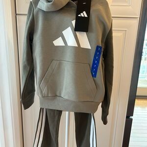 adidas Kids Olive Green Tracksuit with White Logo and Stripes